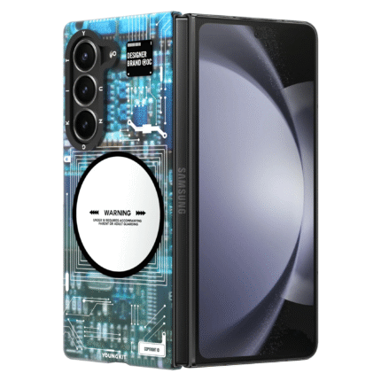 YOUNGKIT Futuristic Circuit Board Magnetic Case For Samsung Galaxy Z Fold 6 Military Grade Protection Soft Bumper Matte Hard Back Cover Slim Shockproof - Blue