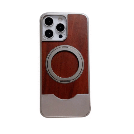 Frameless Case For iPhone 16 Pro, Smooth Alloy and Wood Metal Hybrid Stand Case - Titanium Grey