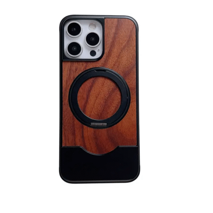 Frameless Case For iPhone 16 Pro Max, Smooth Alloy and Wood Metal Hybrid Stand Case - Black